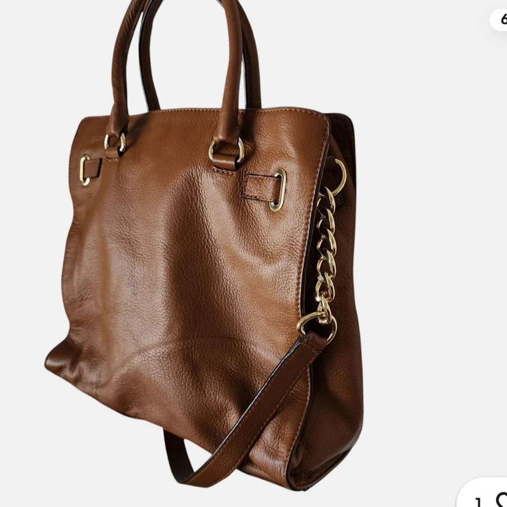 Michael Kors Hamilton Vintage Y2K Brown Leather large Satchel Bag
